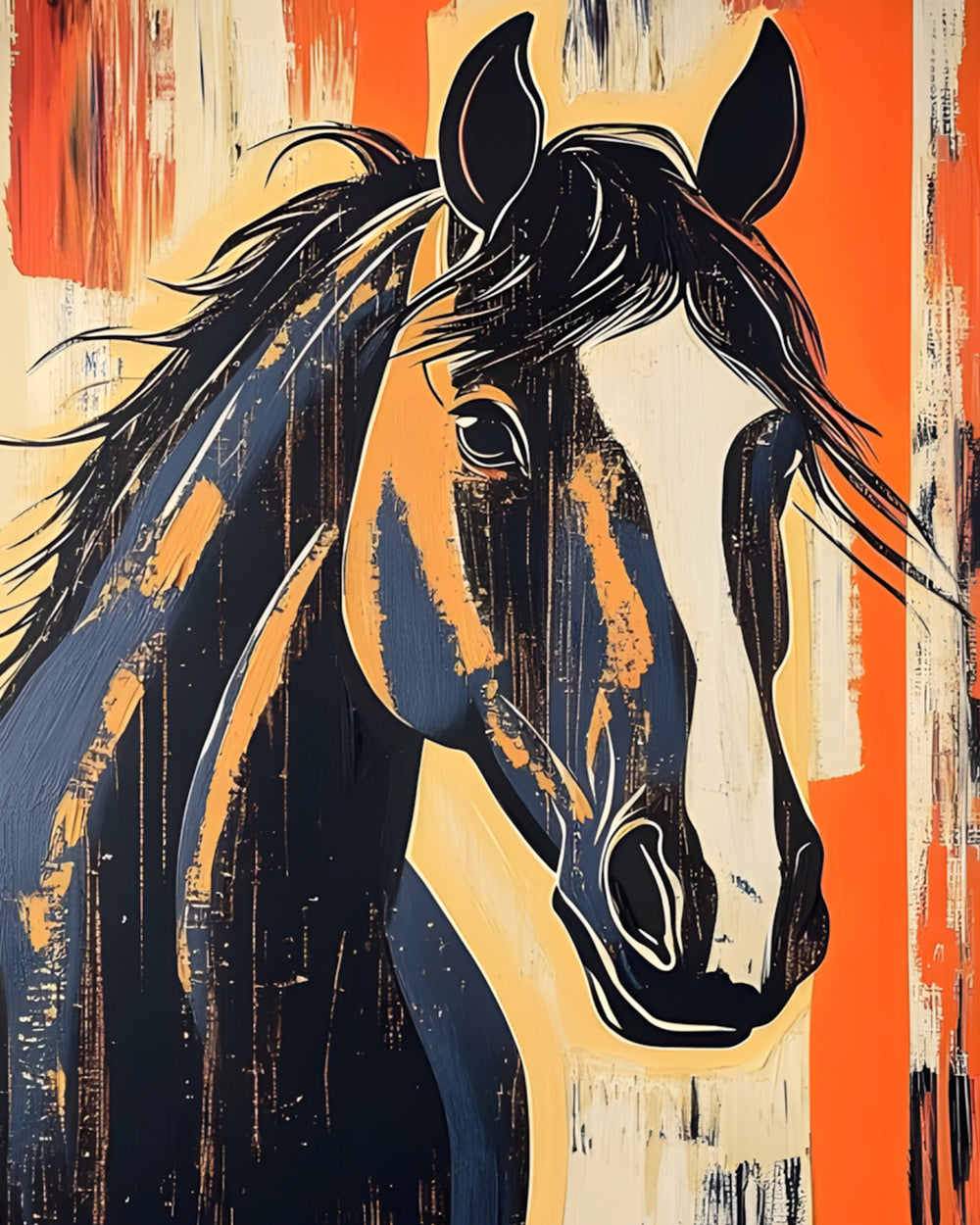 Graffiti Stijl Zwart Paard Diamond Painting