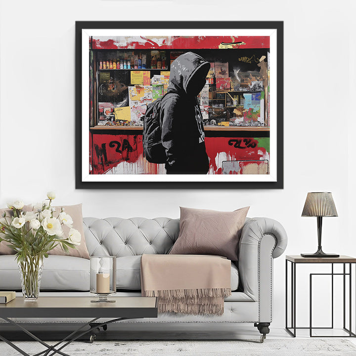 Graffiti Winkel en Man met Hoodie Diamond Painting