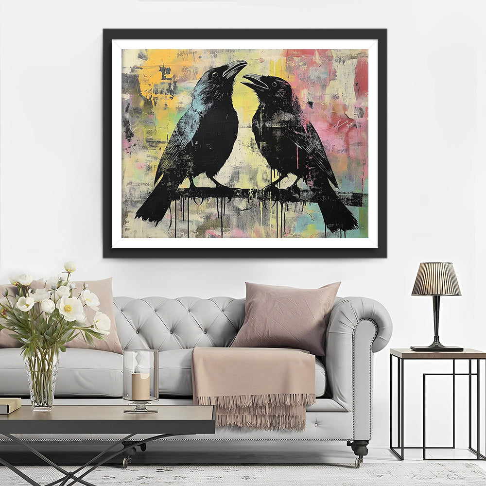 Graffiti Zwart Kraaienpaar Diamond Painting