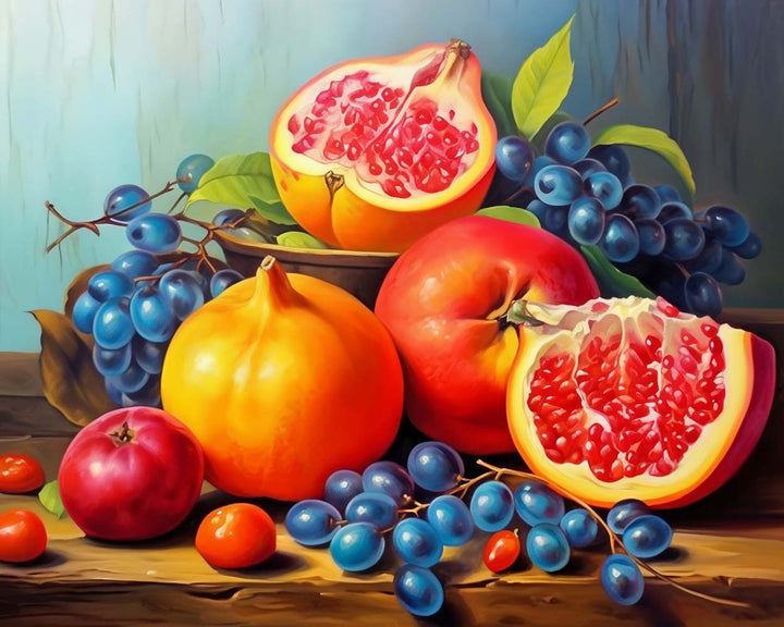 Granaatappels en Blauwe Bessen Diamond Painting