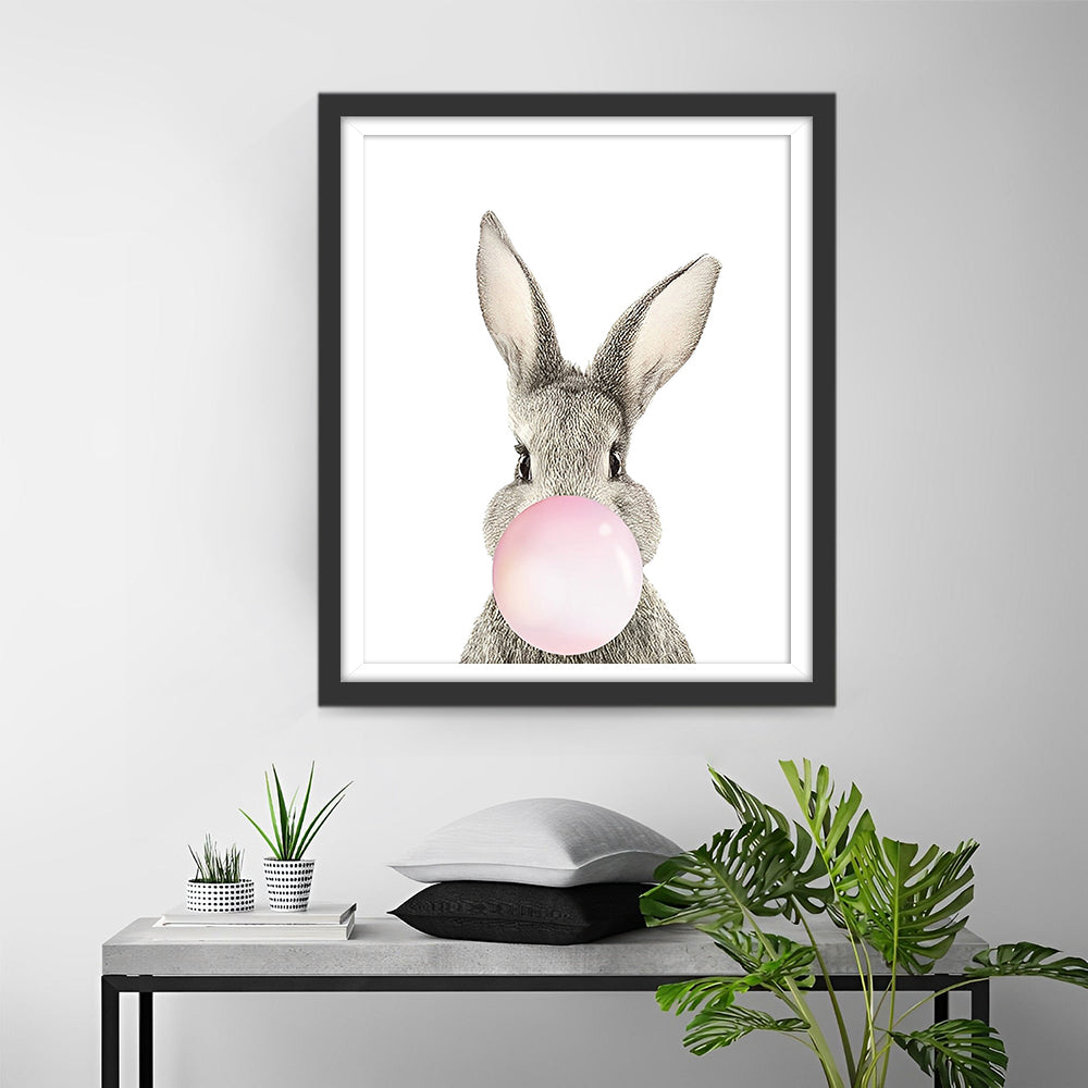 Grijs Konijn met Roze Bel Diamond Painting