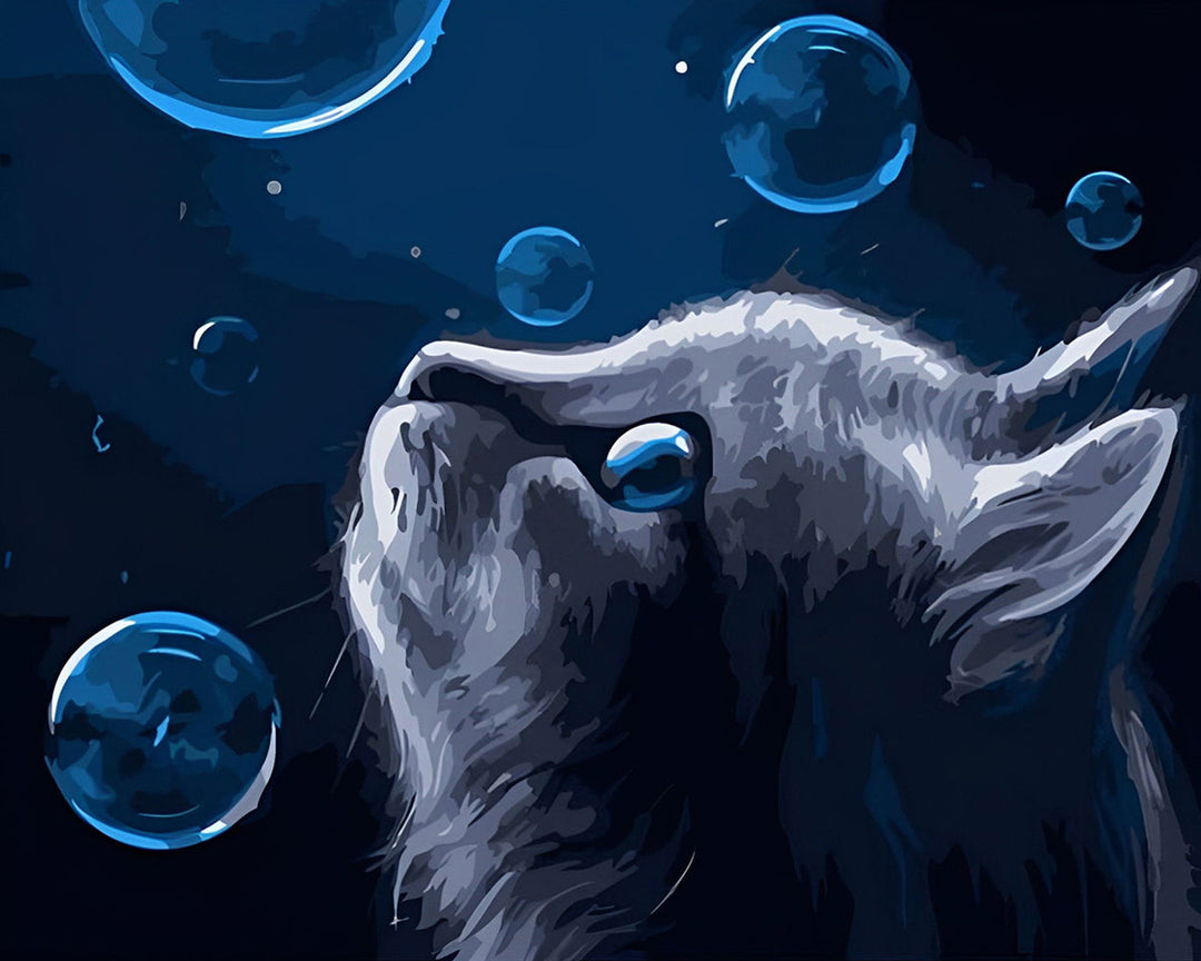 Grijze Kat en Bellen Diamond Painting