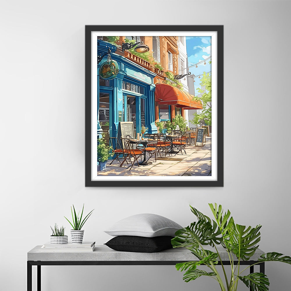 Groen Koffiehuis aan de Straat Diamond Painting