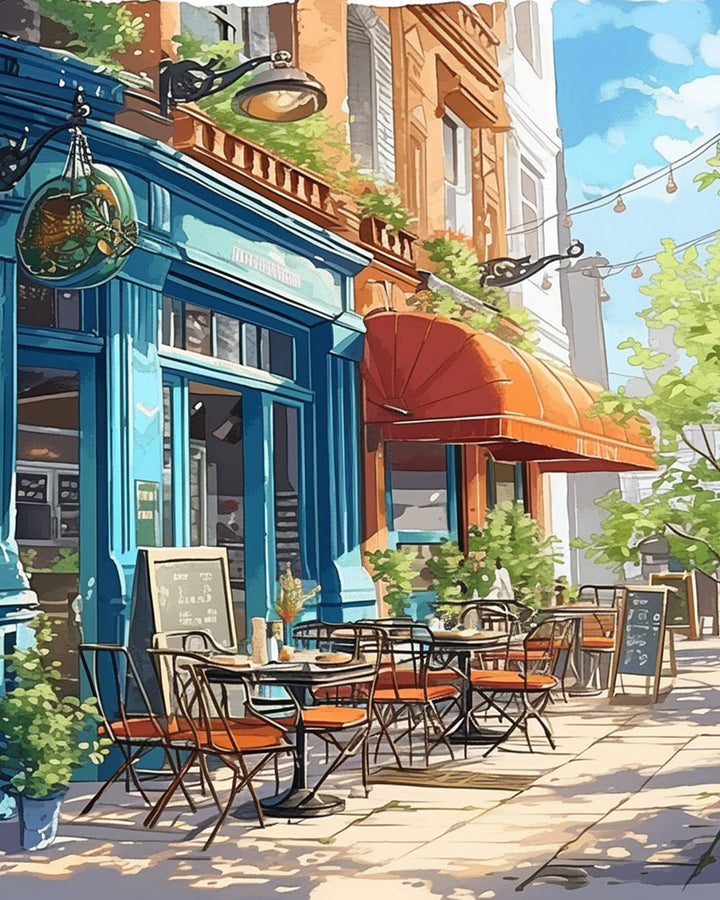 Groen Koffiehuis aan de Straat Diamond Painting