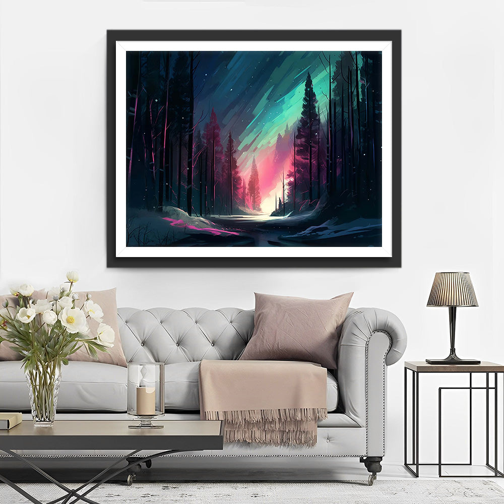 Groene Aurora in het Bos Diamond Painting