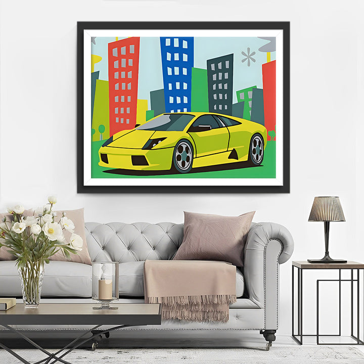 Groene Auto in de Stad Diamond Painting