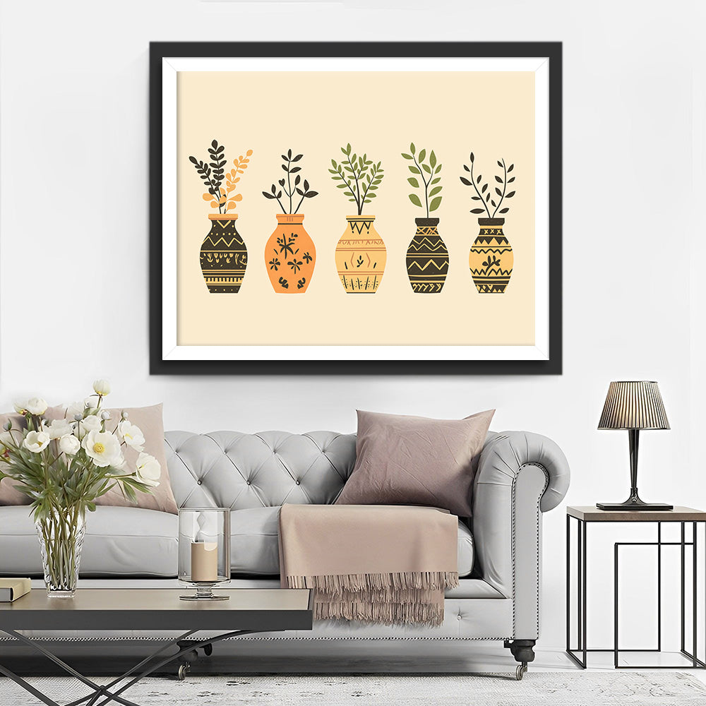 Groene Bladerige Takken in Vazen Diamond Painting