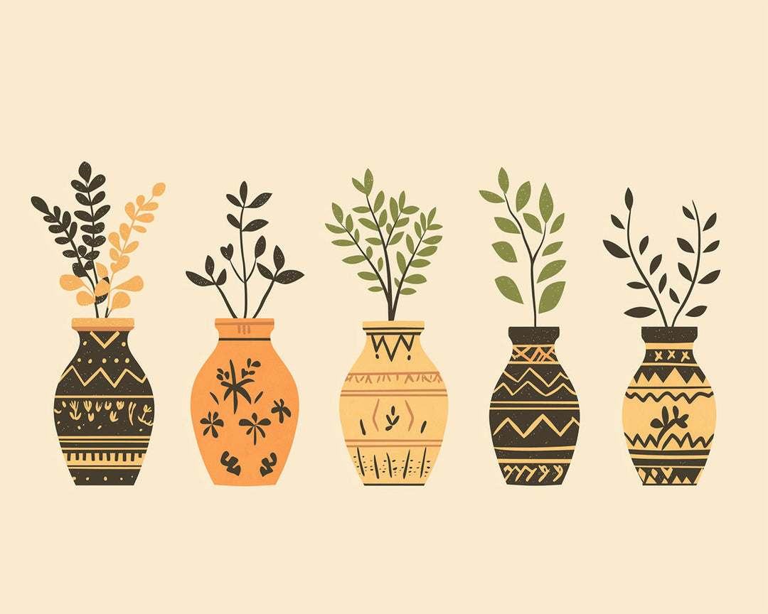 Groene Bladerige Takken in Vazen Diamond Painting