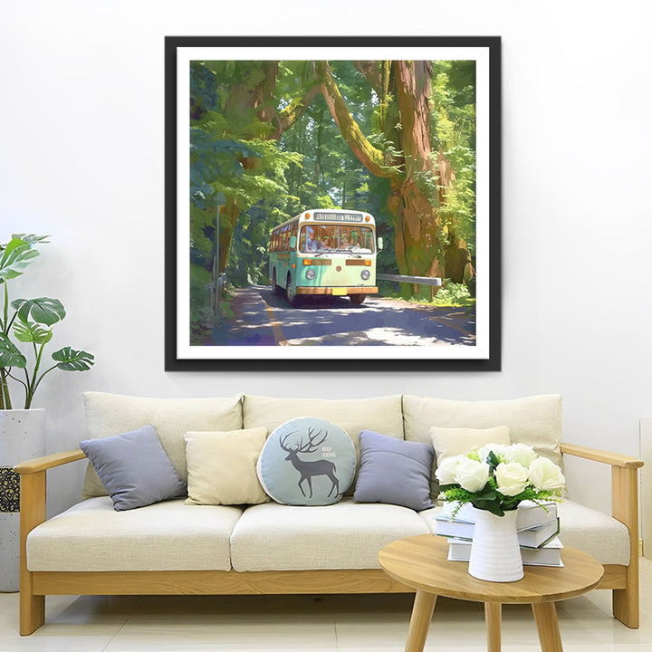 Groene Bus in het Bos Diamond Painting