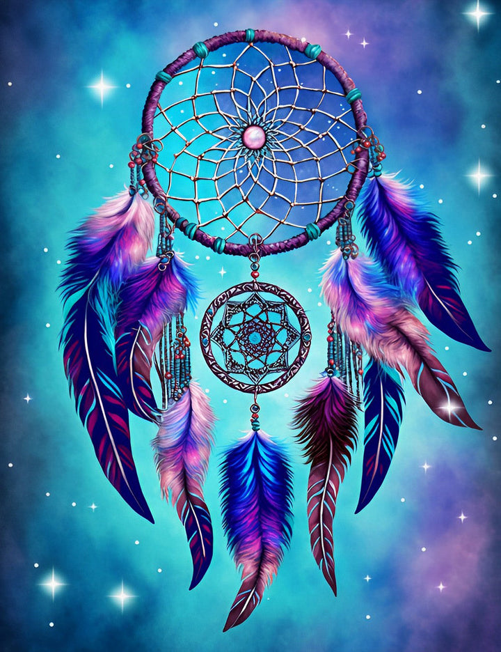 Groene Dromenvanger met Veren Diamond Painting