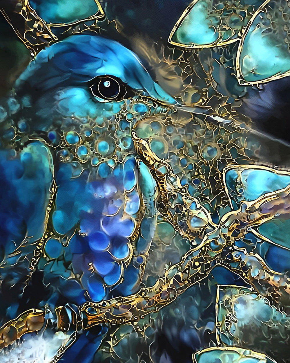 Groene en Gouden Kolibrie Diamond Painting