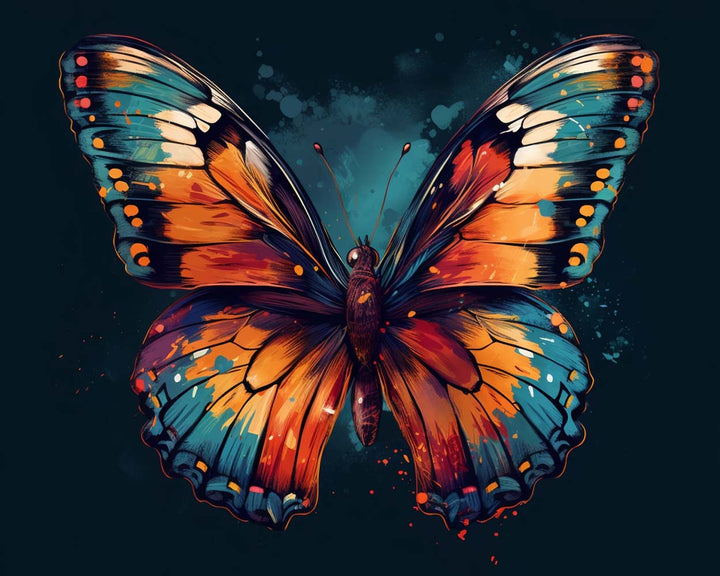 Groene en Oranje Vlinder in het Donker Diamond Painting