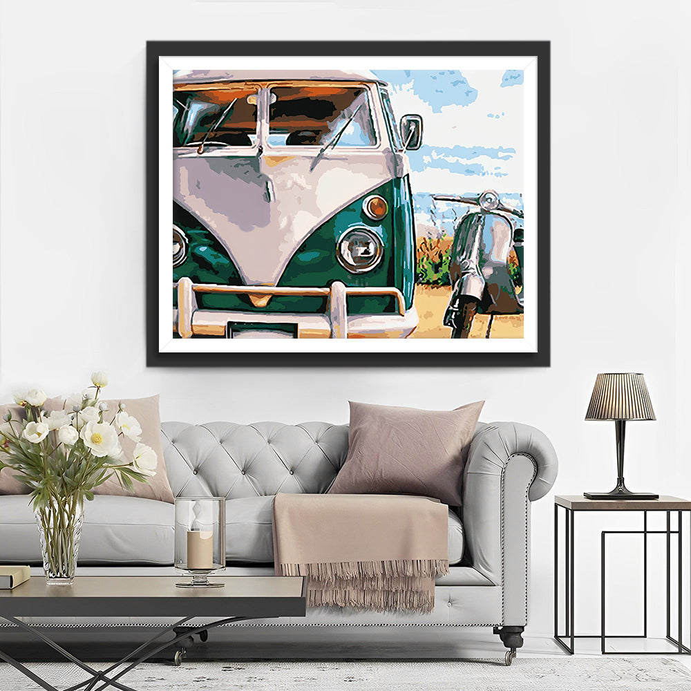 Groene en Witte Auto Diamond Painting