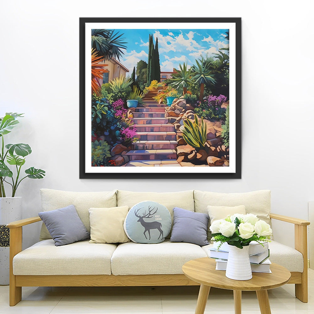 Groene Planten op de Stenen Trap Diamond Painting