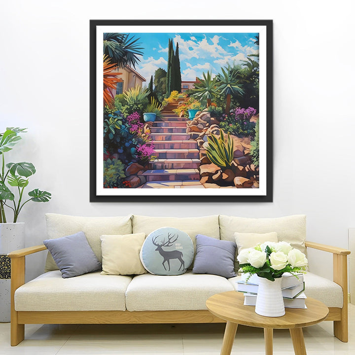 Groene Planten op de Stenen Trap Diamond Painting