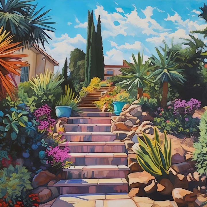 Groene Planten op de Stenen Trap Diamond Painting