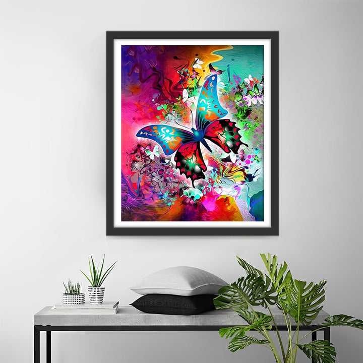 Groene Vlinder op Rode Achtergrond Diamond Painting