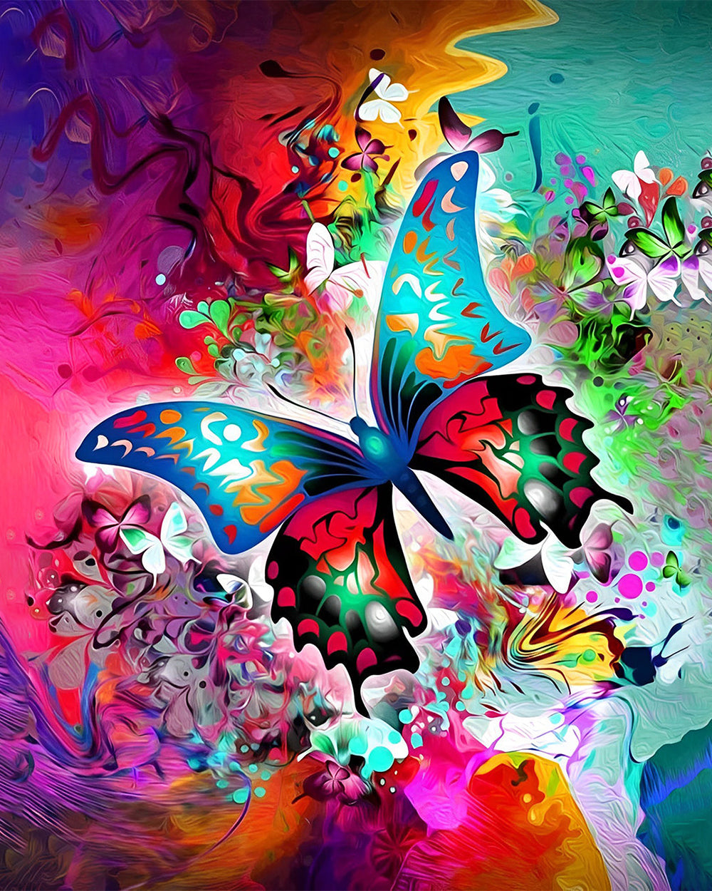 Groene Vlinder op Rode Achtergrond Diamond Painting