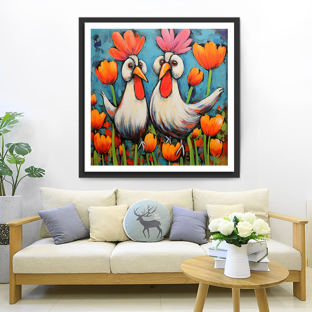Grote Hanen en Tulpen Diamond Painting