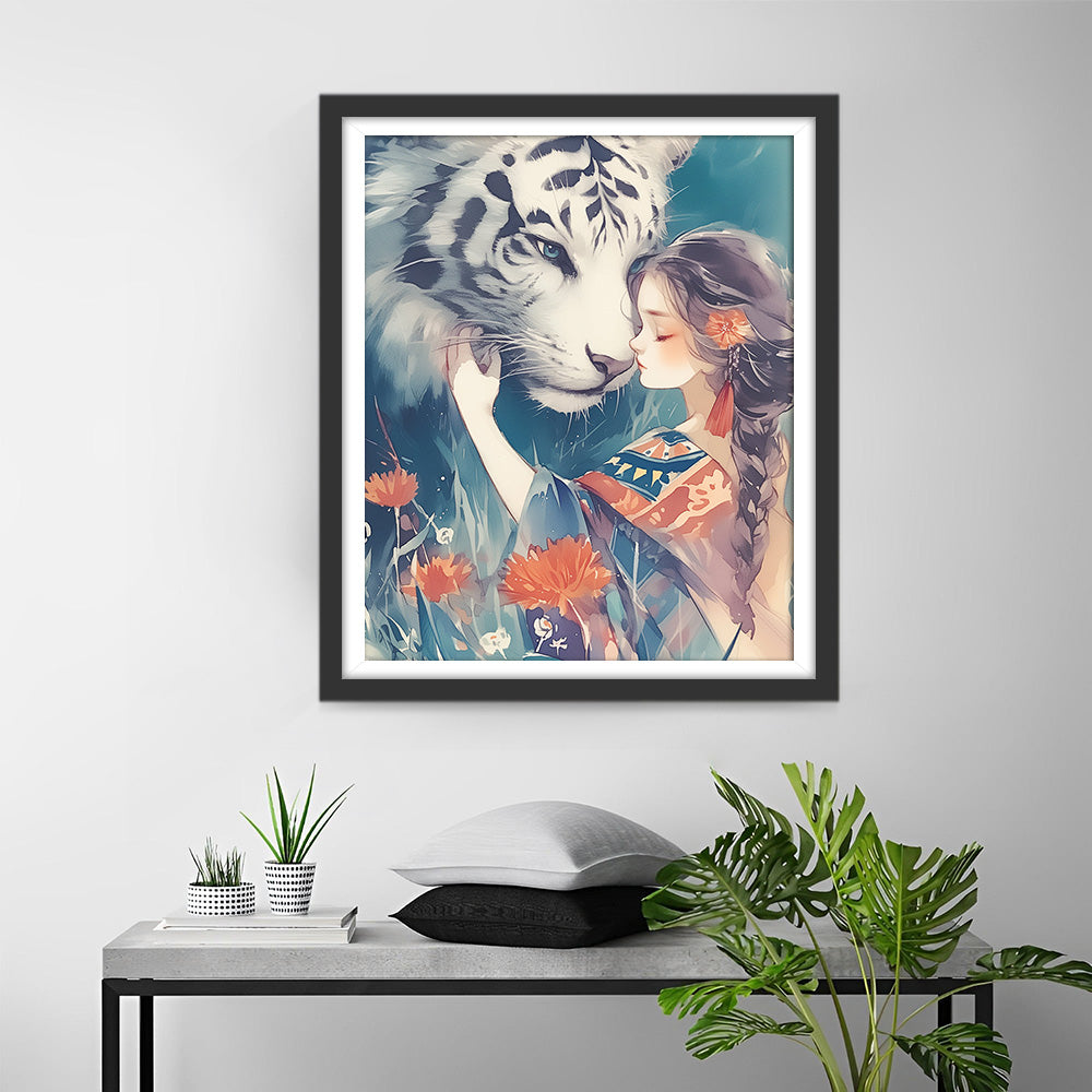 Grote Tijger en Mooi Meisje Diamond Painting