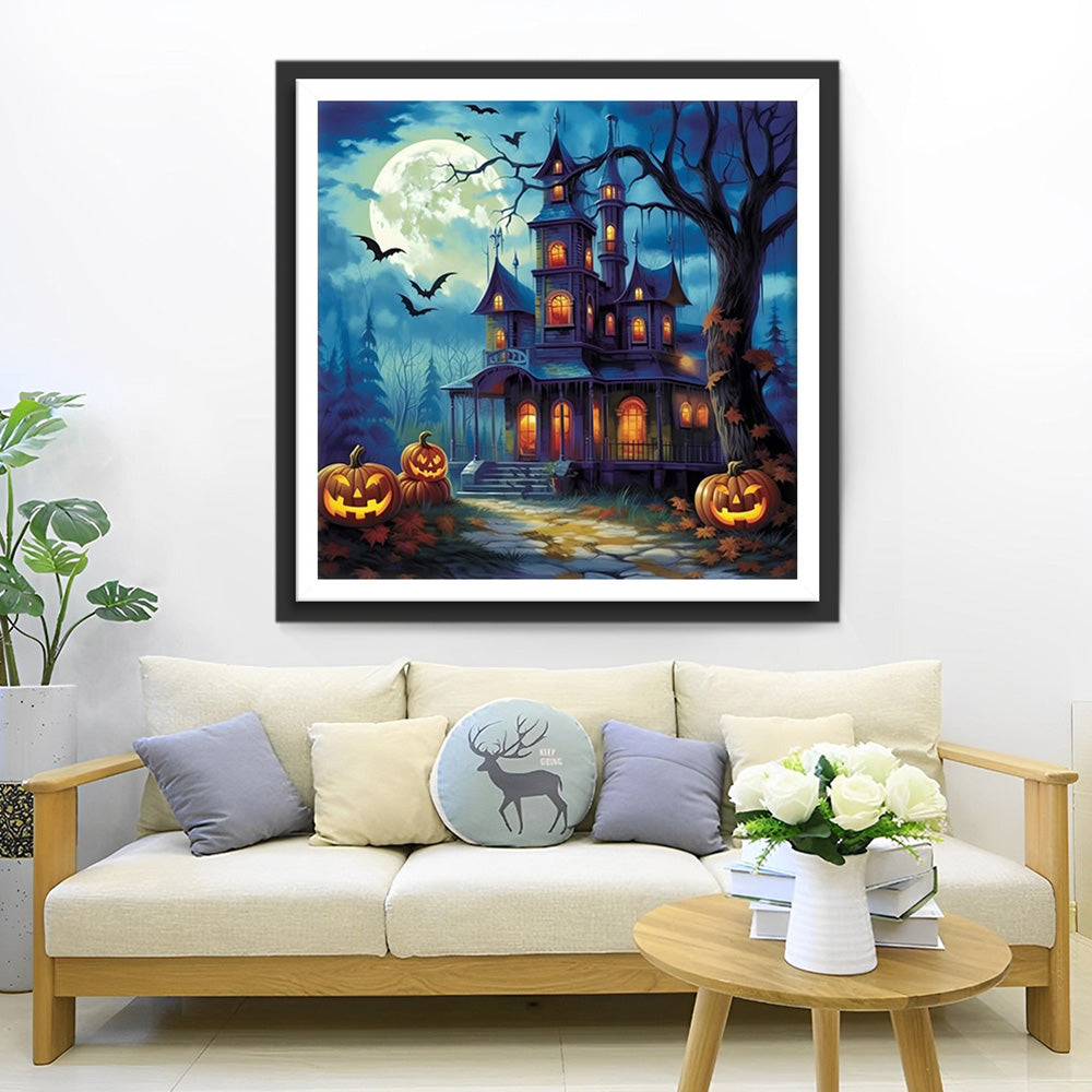Halloweenkasteel en Pompoenlantaarn Diamond Painting