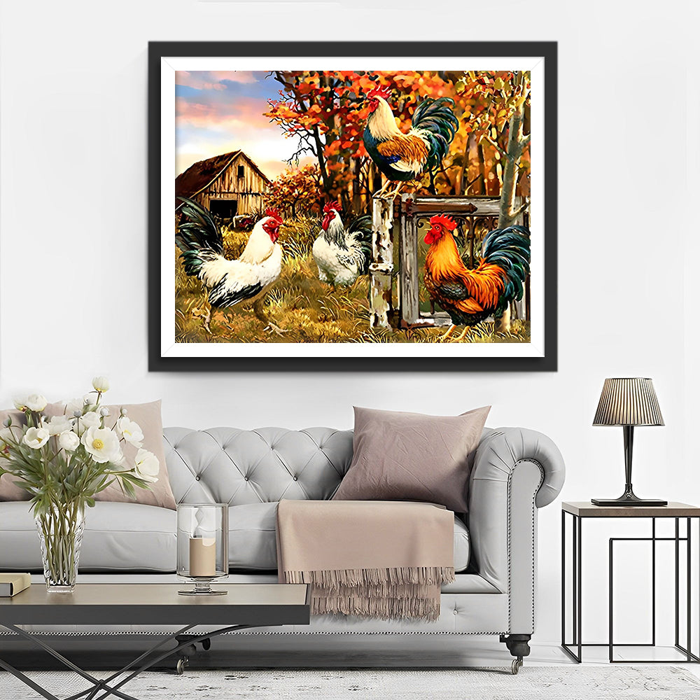 Hanen op de Boerderij Diamond Painting