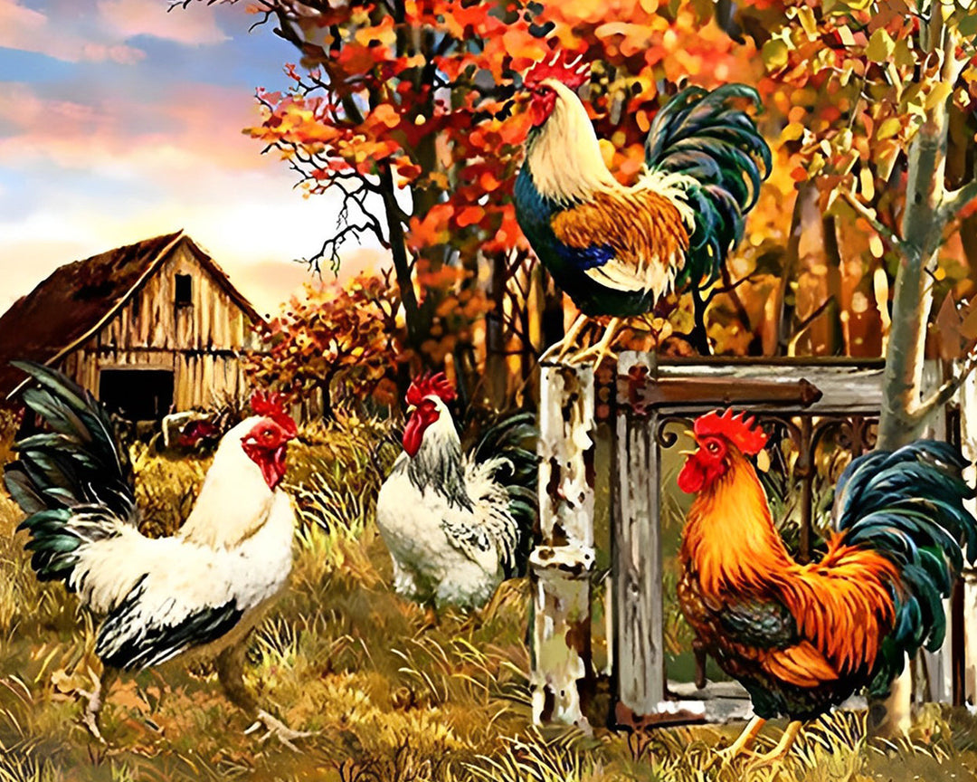 Hanen op de Boerderij Diamond Painting