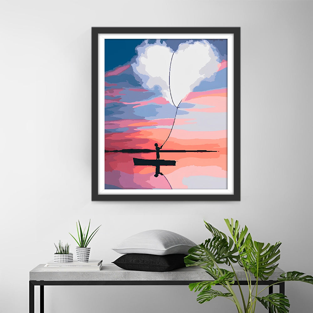 Hartvormige Witte Wolk Diamond Painting