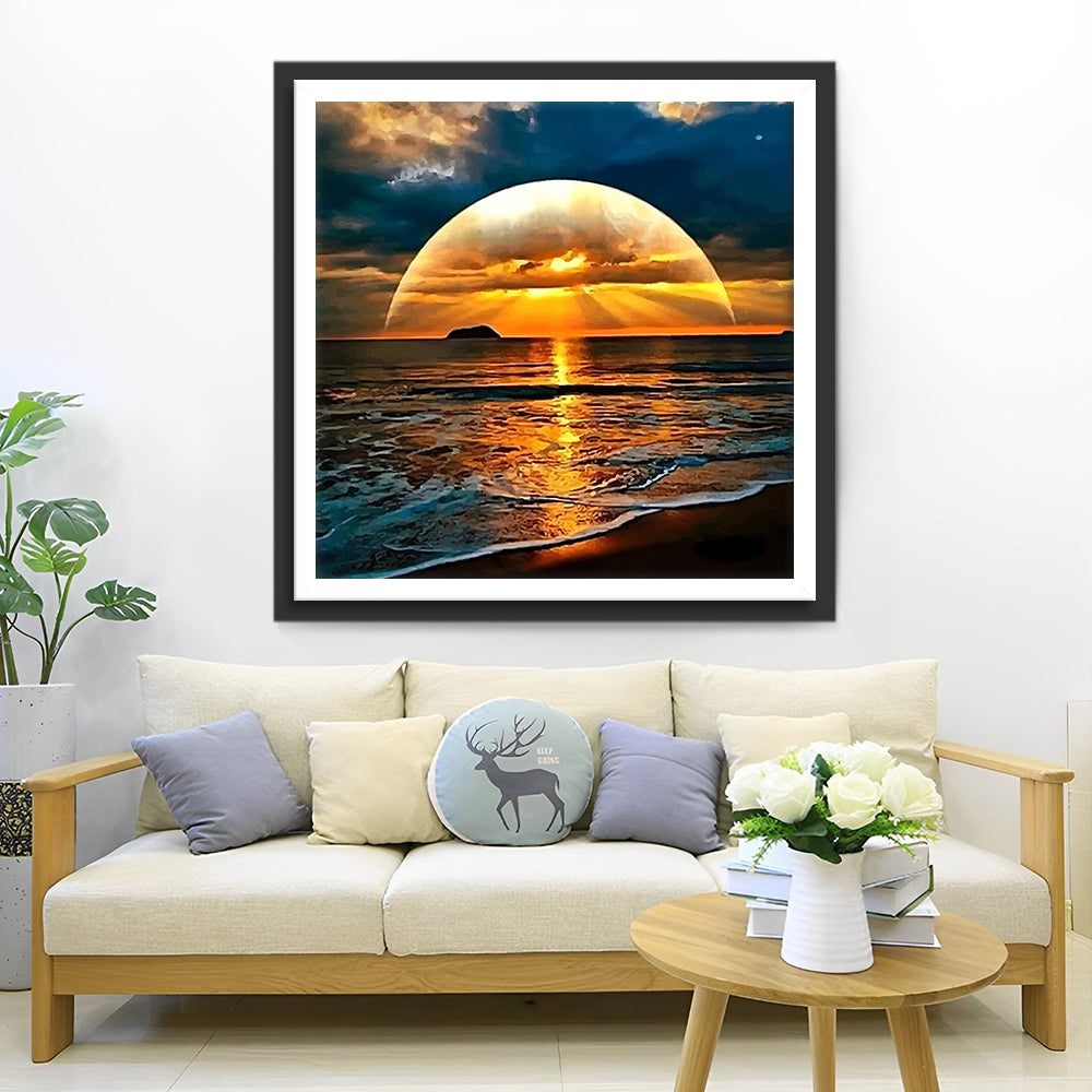Heldere Maan op Zee Diamond Painting