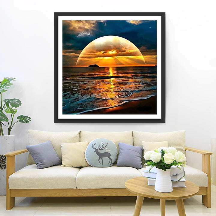 Heldere Maan op Zee Diamond Painting
