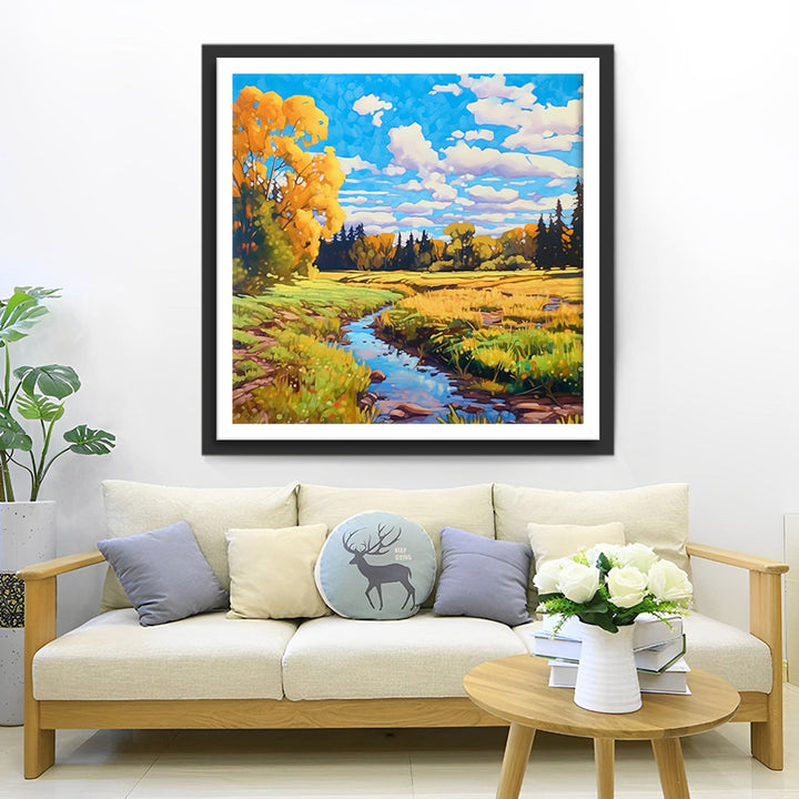 Herfstvelden onder Blauwe Lucht Diamond Painting