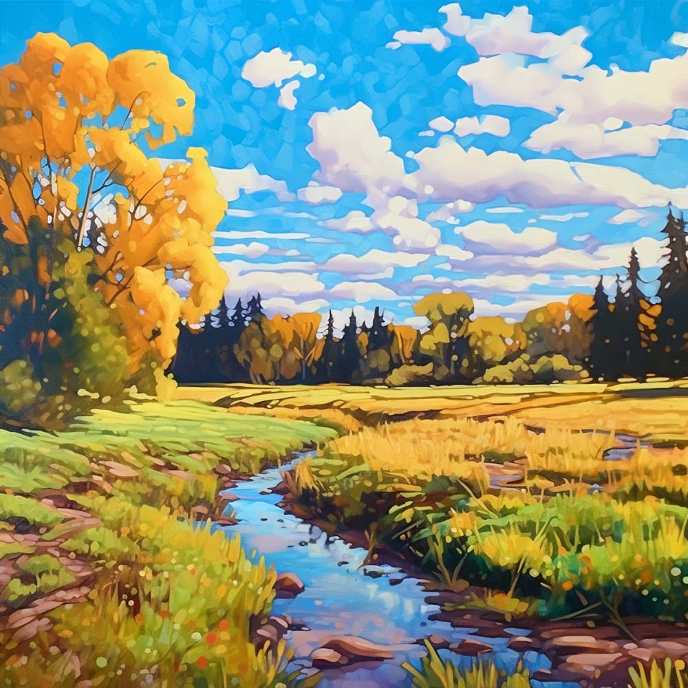 Herfstvelden onder Blauwe Lucht Diamond Painting