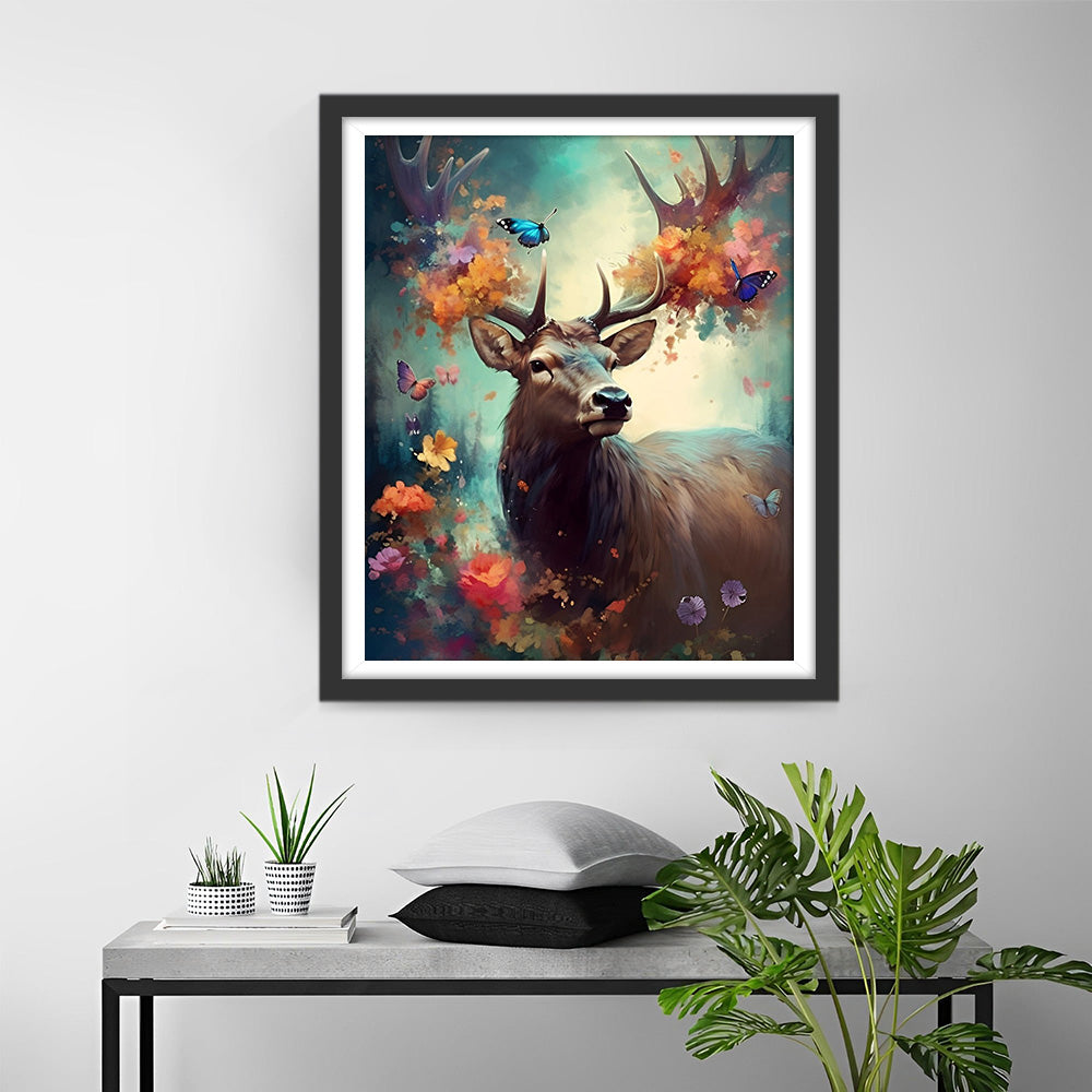 Hert en Bloemen Diamond Painting