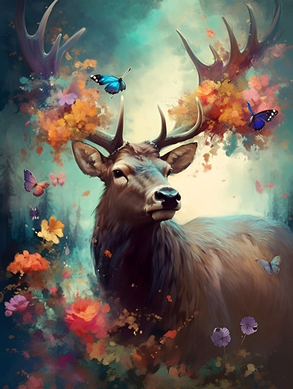 Hert en Bloemen Diamond Painting