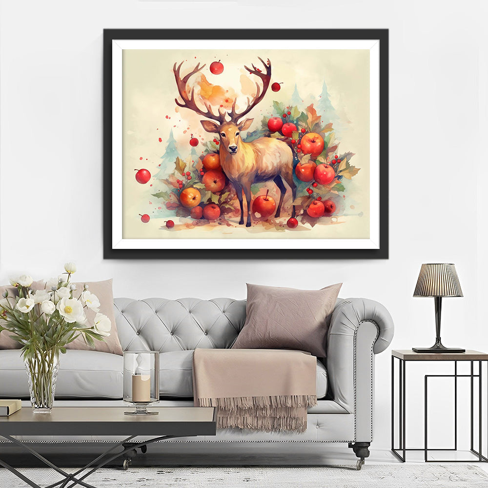 Hert en Rode Appels Diamond Painting