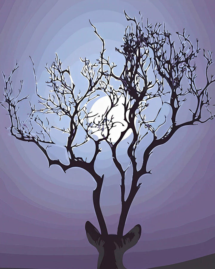 Hertshoornboom en Eenzame Maan Diamond Painting