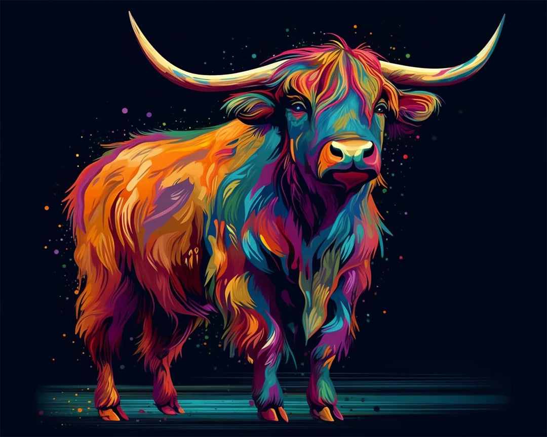 Highland Koe in het Donker Diamond Painting
