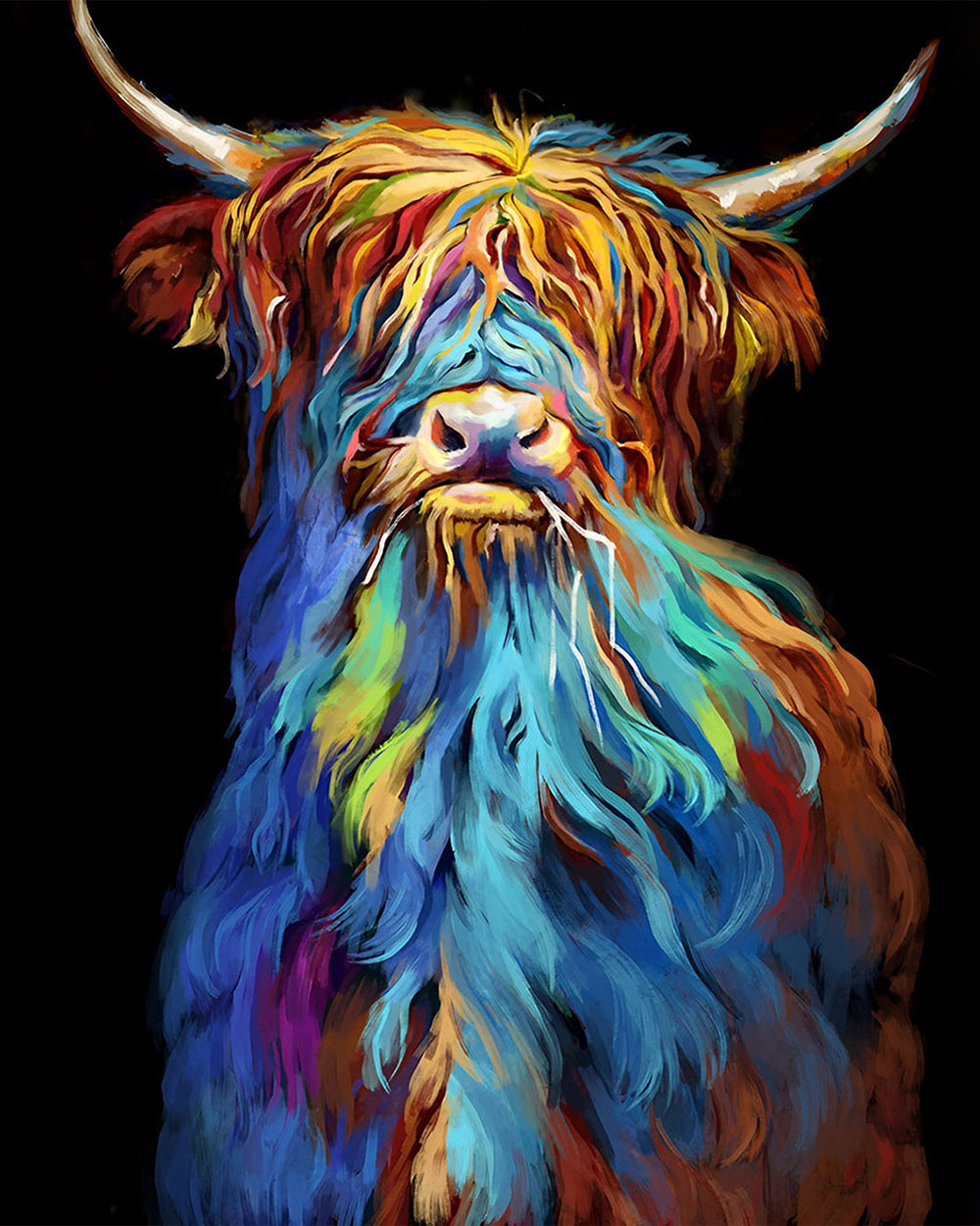 Highland Koe in het Donker Diamond Painting