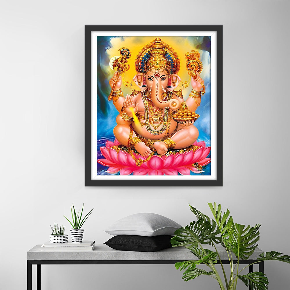Hindoeïstische Ganesha op de Lotusbloem Diamond Painting