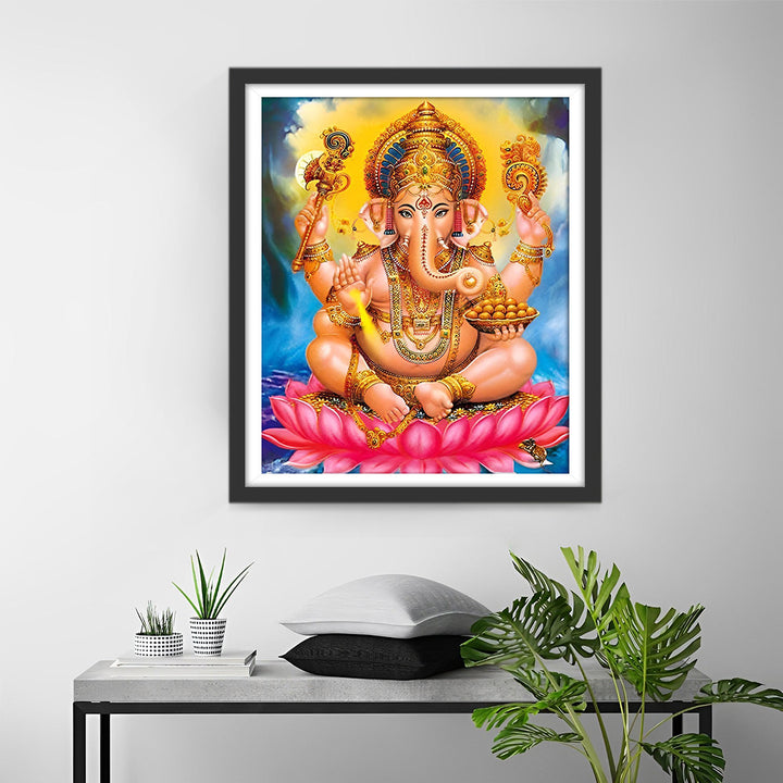 Hindoeïstische Ganesha op de Lotusbloem Diamond Painting