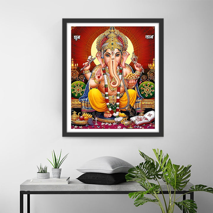 Hindoeïstische Ganesha op Rode Achtergrond Diamond Painting