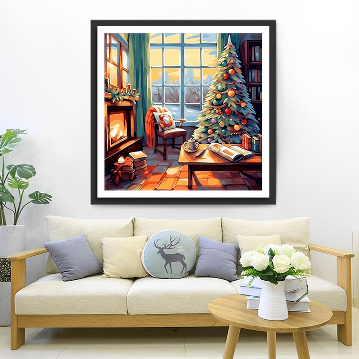 Hoge Kerstboom bij het Raam Diamond Painting