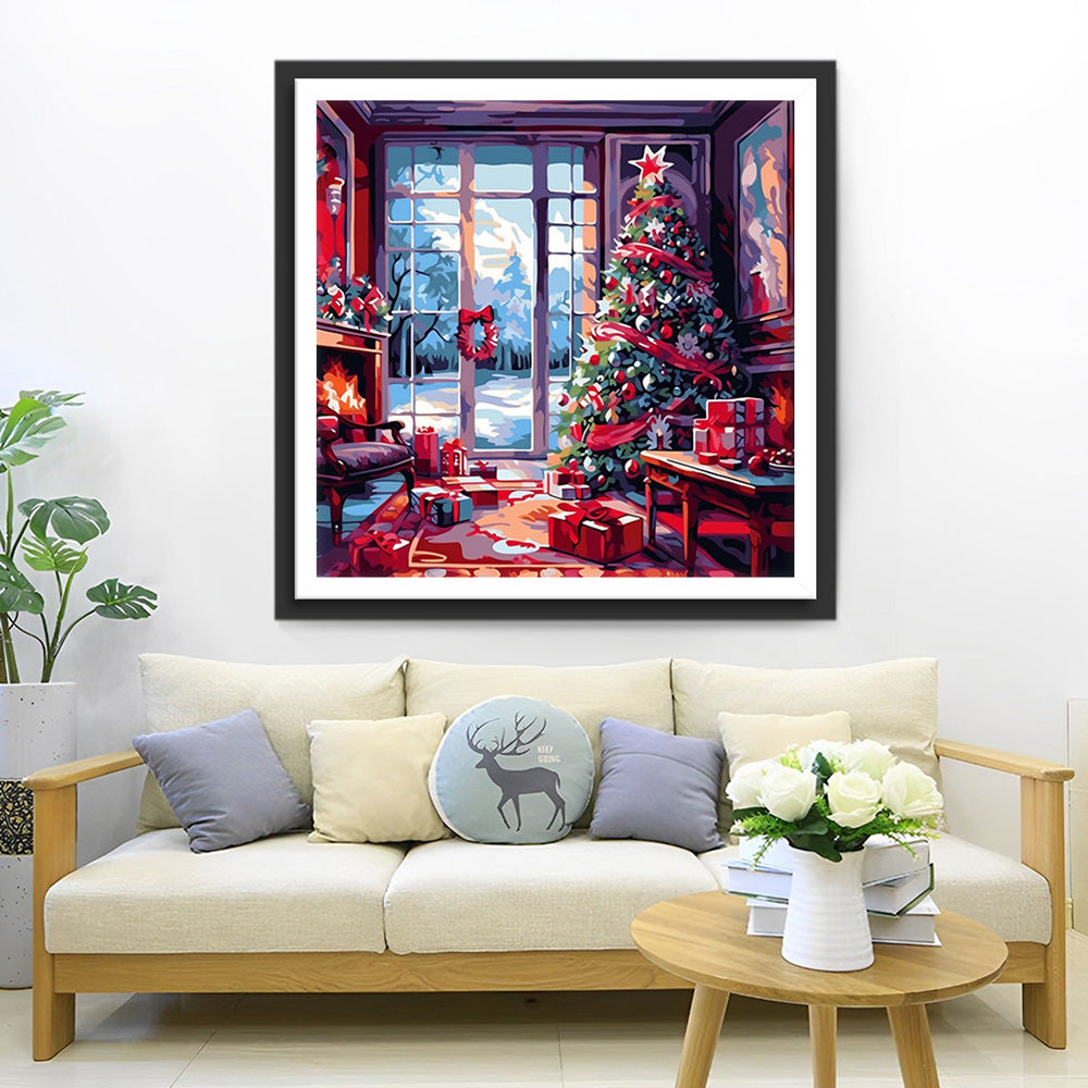 Hoge Kerstboom en Veel Cadeaus Diamond Painting