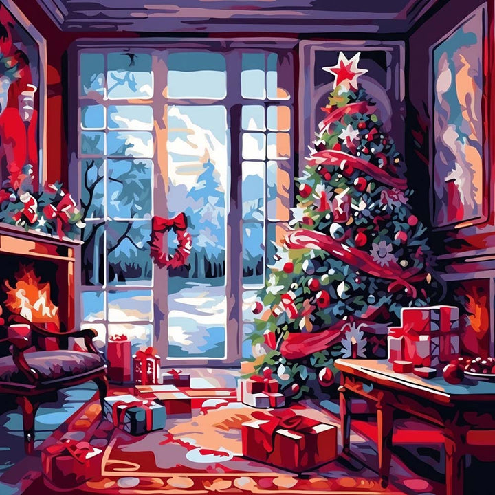 Hoge Kerstboom en Veel Cadeaus Diamond Painting