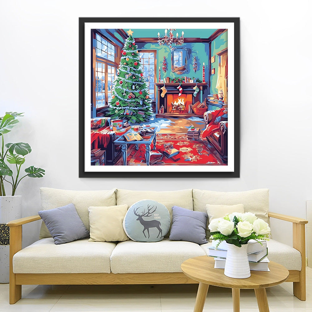 Hoge Kerstboom in het Huis Diamond Painting