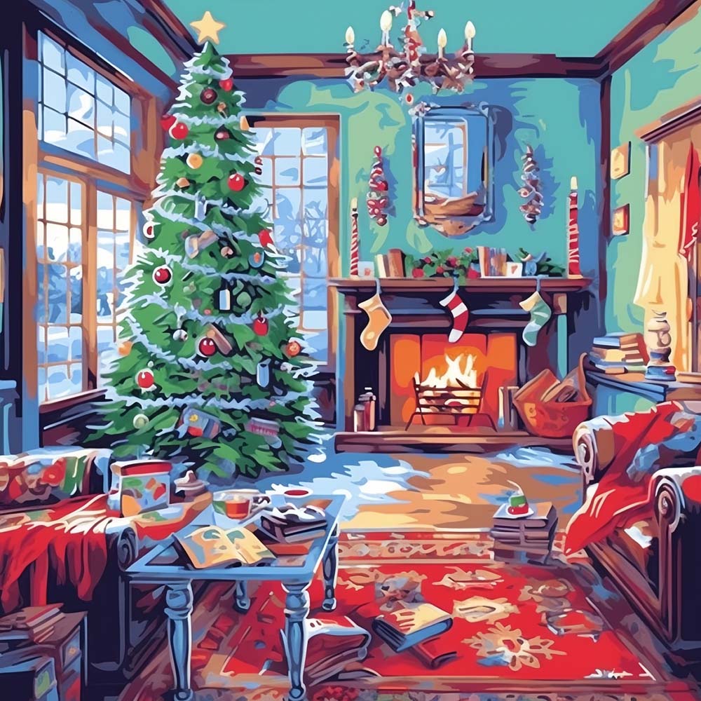 Hoge Kerstboom in het Huis Diamond Painting