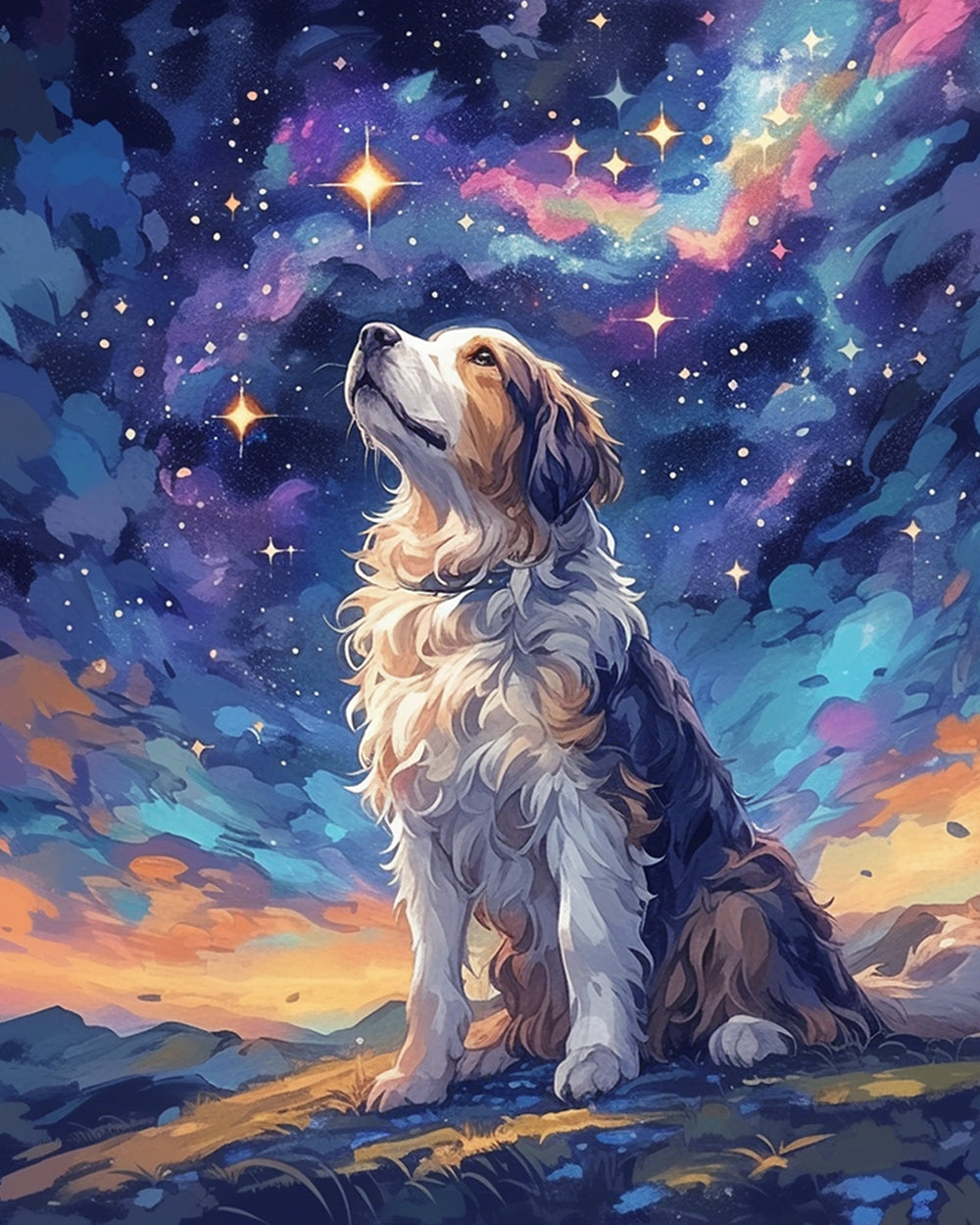 Hond die naar de Sterren kijkt Diamond Painting