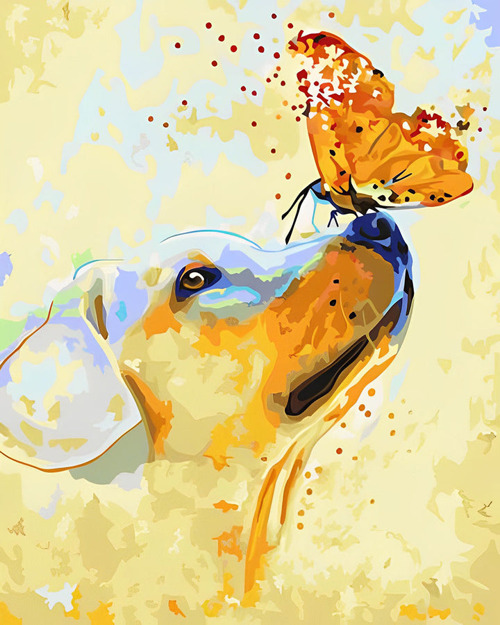 Hond en Oranje Vlinder Diamond Painting