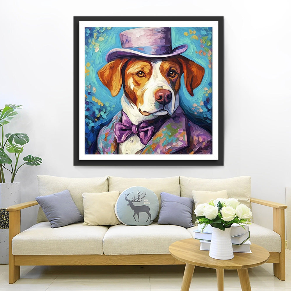Hond in Paars Pak Diamond Painting