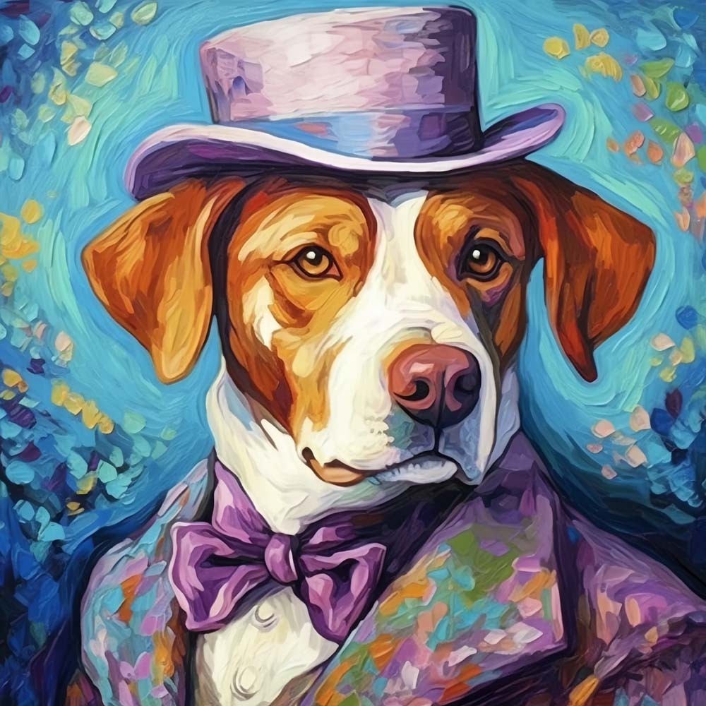 Hond in Paars Pak Diamond Painting